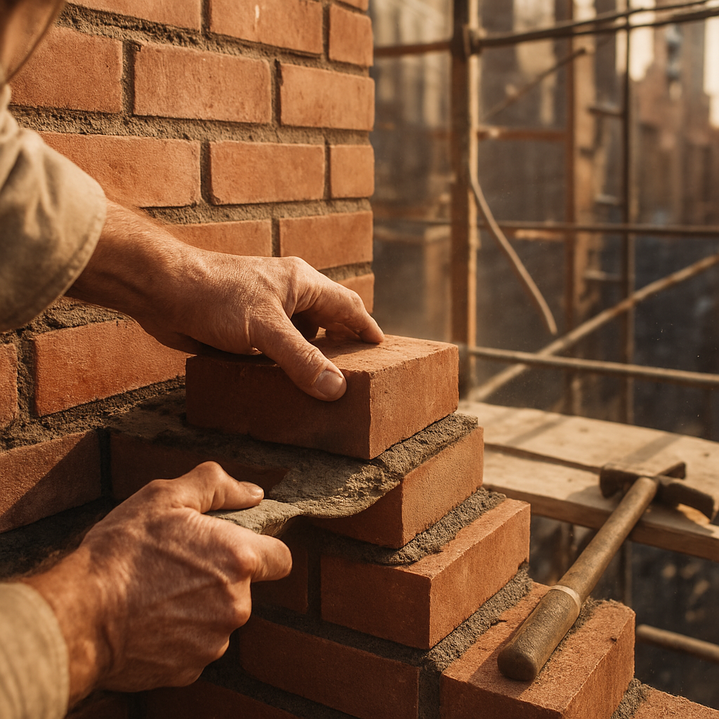 Skilled masonry work on a New York City building facade
